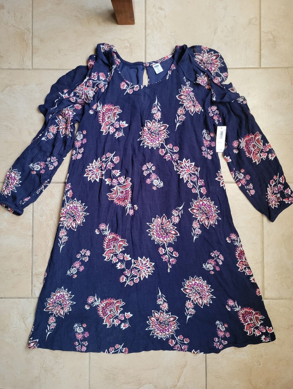Old Navy Floral Ruffle 3/4 Sleeve Cold-Shoulder Dress-XS